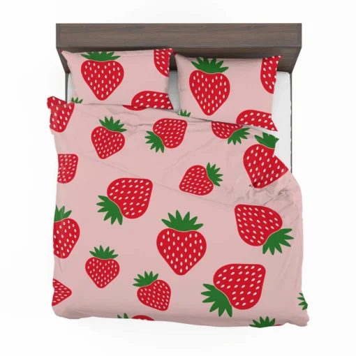 Strawberry Print In Pink Background Bedding Set 2