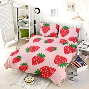 Strawberry Print In Pink Background Bedding Set