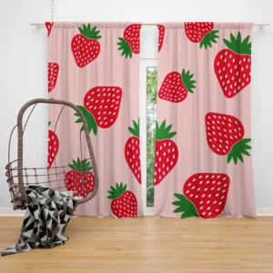 Strawberry Print In Pink Background Curtain