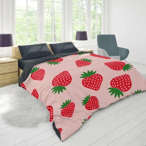 Strawberry Print In Pink Background Duvet Cover 1