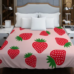 Strawberry Print In Pink Background Duvet Cover