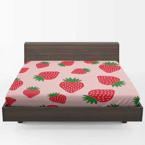 Strawberry Print In Pink Background Fitted Sheet 1