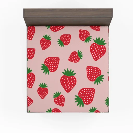 Strawberry Print In Pink Background Fitted Sheet