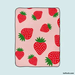 Strawberry Print In Pink Background Fleece Blanket 1