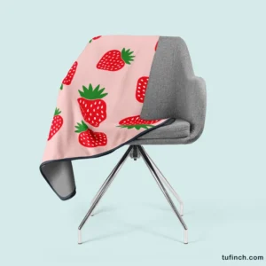 Strawberry Print In Pink Background Fleece Blanket 2