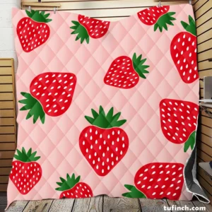 Strawberry Print In Pink Background Quilt Blanket