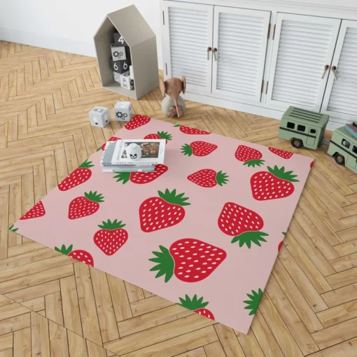 Strawberry Print In Pink Background Rug 1