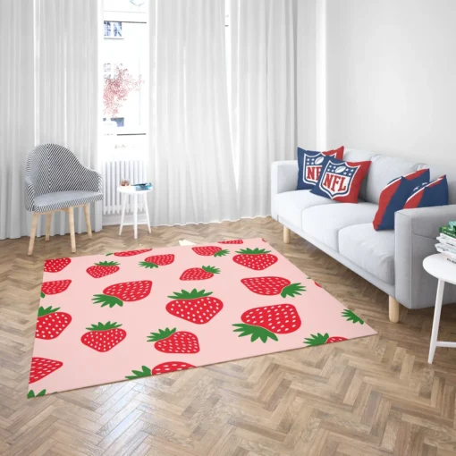 Strawberry Print In Pink Background Rug 2