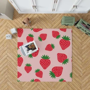 Strawberry Print In Pink Background Rug