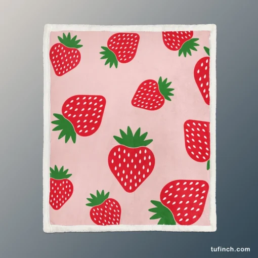 Strawberry Print In Pink Background Sherpa Fleece Blanket 1