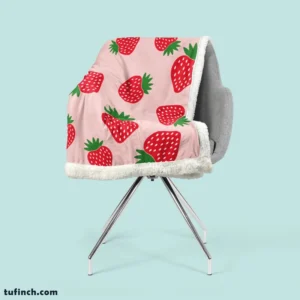 Strawberry Print In Pink Background Sherpa Fleece Blanket 2