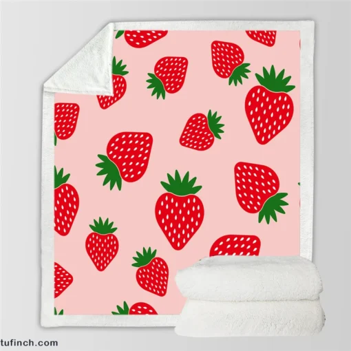 Strawberry Print In Pink Background Sherpa Fleece Blanket