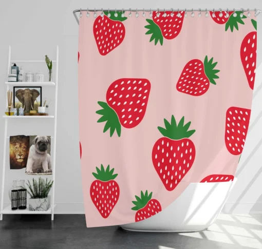 Strawberry Print In Pink Background Shower Curtain