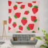 Strawberry Print In Pink Background Wall Tapestry