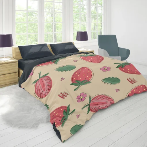 Strawberry With Flowers Duvet Cover 1