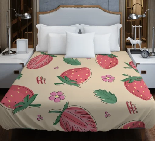 Strawberry With Flowers Duvet Cover