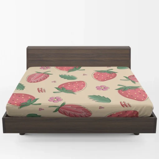 Strawberry With Flowers Fitted Sheet 1