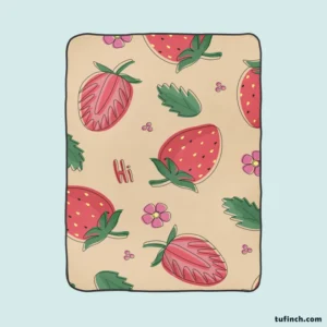 Strawberry With Flowers Fleece Blanket 1