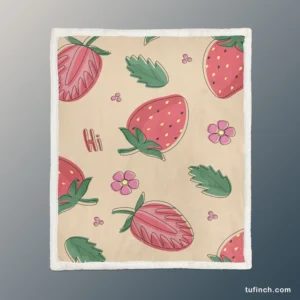 Strawberry With Flowers Sherpa Fleece Blanket 1