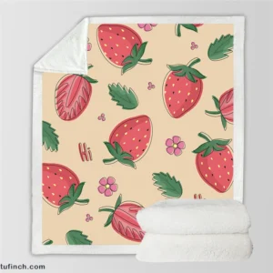 Strawberry With Flowers Sherpa Fleece Blanket