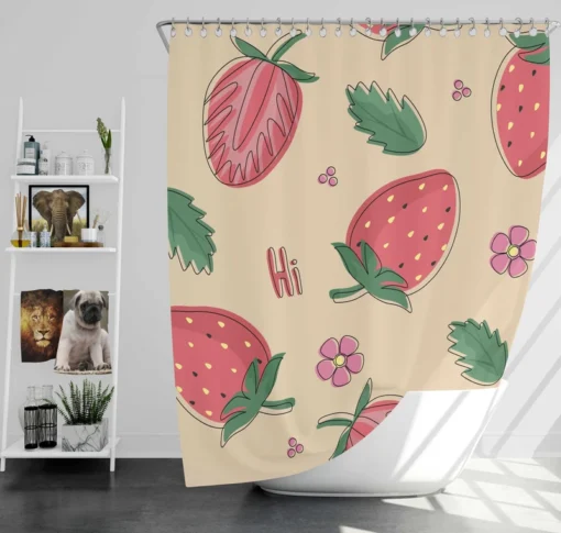 Strawberry With Flowers Shower Curtain