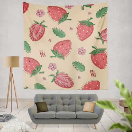 Strawberry With Flowers Wall Tapestry