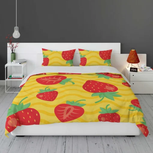 Strawberry Yellow Wave Background Bedding Set 1