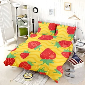 Strawberry Yellow Wave Background Bedding Set