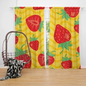 Strawberry Yellow Wave Background Curtain