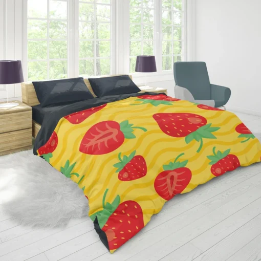 Strawberry Yellow Wave Background Duvet Cover 1