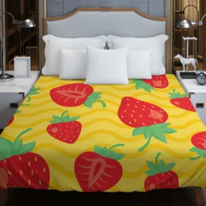 Strawberry Yellow Wave Background Duvet Cover