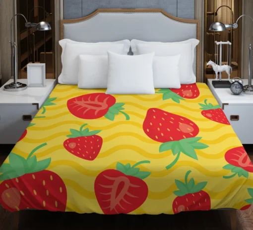 Strawberry Yellow Wave Background Duvet Cover