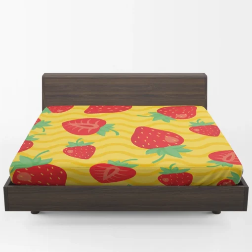 Strawberry Yellow Wave Background Fitted Sheet 1