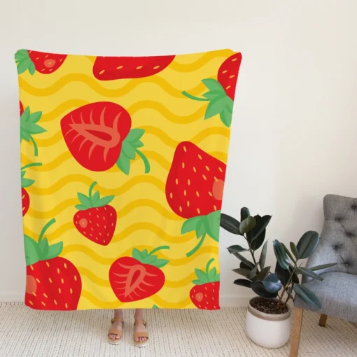 Strawberry Yellow Wave Background Fleece Blanket