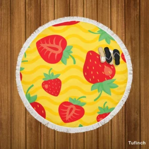 Strawberry Yellow Wave Background Round Beach Towel