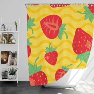 Strawberry Yellow Wave Background Shower Curtain