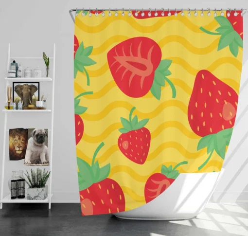 Strawberry Yellow Wave Background Shower Curtain