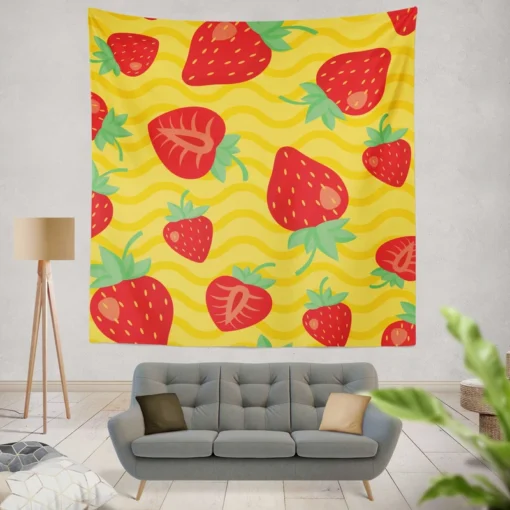 Strawberry Yellow Wave Background Wall Tapestry