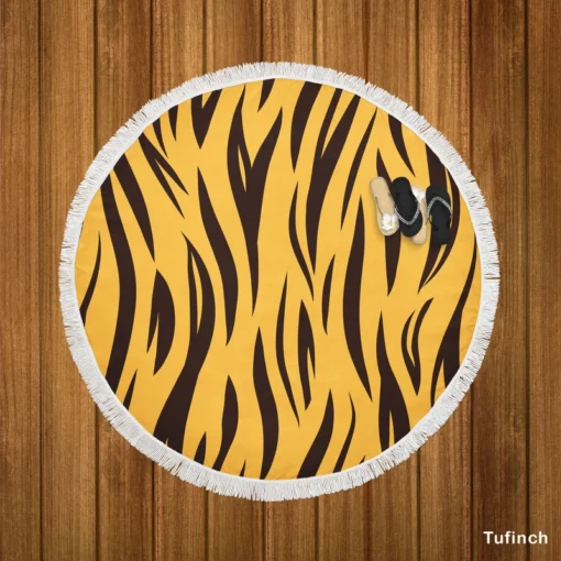 Stripe Tiger Print Round Beach Towel