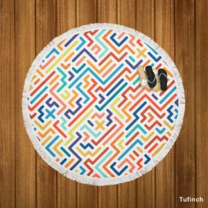 Striped Colorful Geometric Design Round Beach Towel