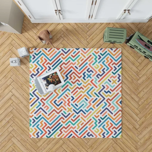 Striped Colorful Geometric Design Rug