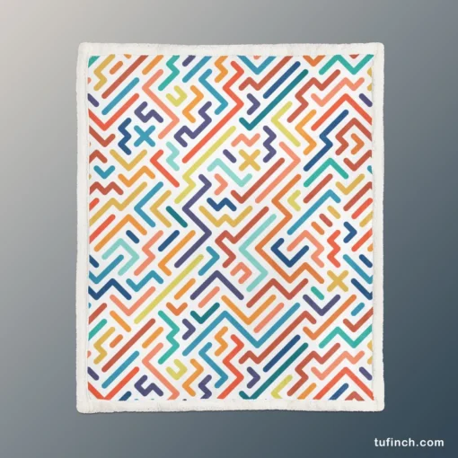 Striped Colorful Geometric Design Sherpa Fleece Blanket 1