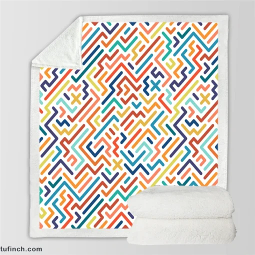 Striped Colorful Geometric Design Sherpa Fleece Blanket