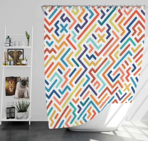 Striped Colorful Geometric Design Shower Curtain