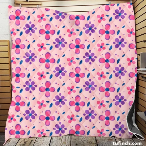 Stylized Small Flowers Design Quilt Blanket