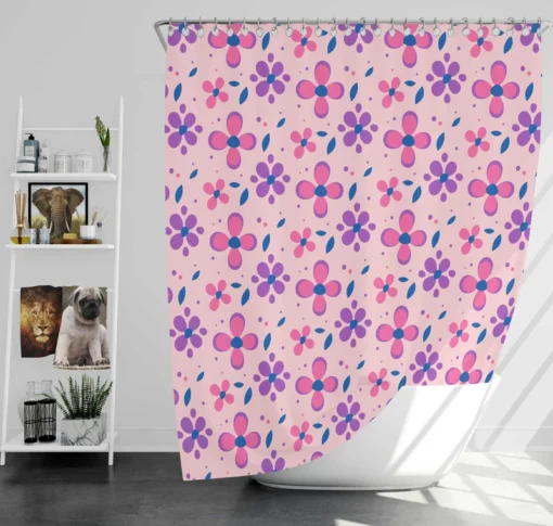 Stylized Small Flowers Design Shower Curtain