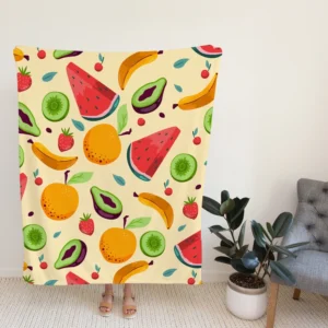 Summer Refresh Fruits on Sky Blue Fleece Blanket