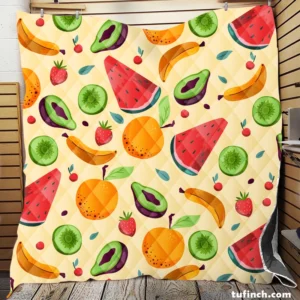 Summer Refresh Fruits on Sky Blue Quilt Blanket