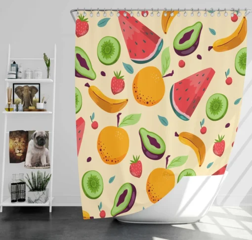 Summer Refresh Fruits on Sky Blue Shower Curtain