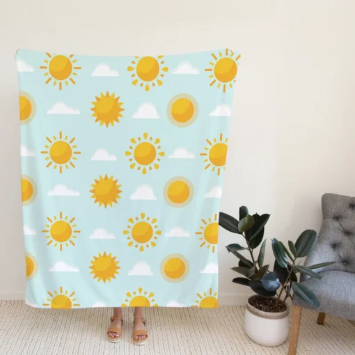 Sun And Cloud Pattern Fleece Blanket